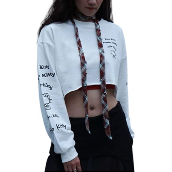 Fig & Viper White  Hello Kitty Pullover Raw Hem Sweater 
Size M - Picture 1 of 11